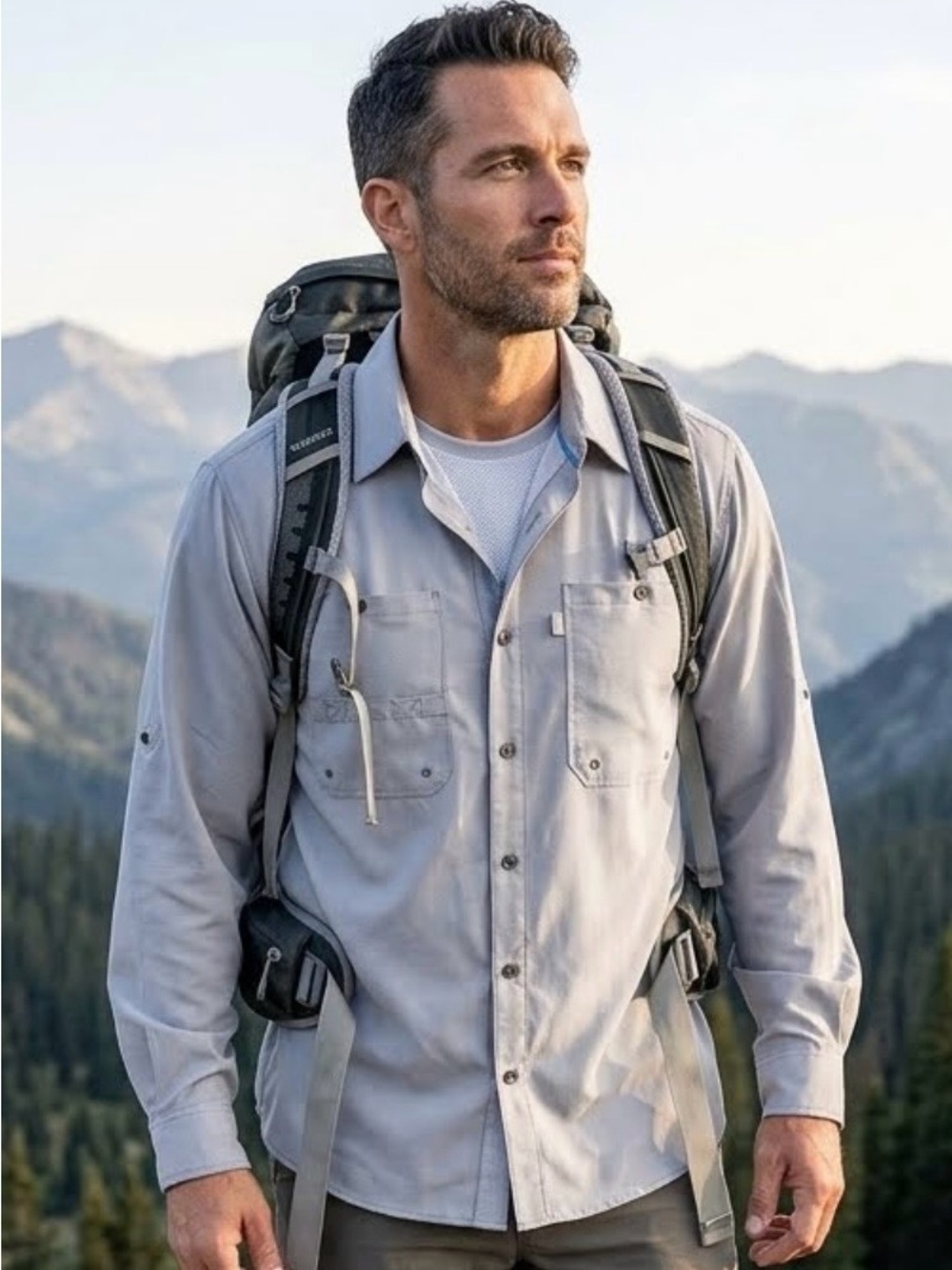 Rustic Ridge Gray Button-Up Performance Shirt